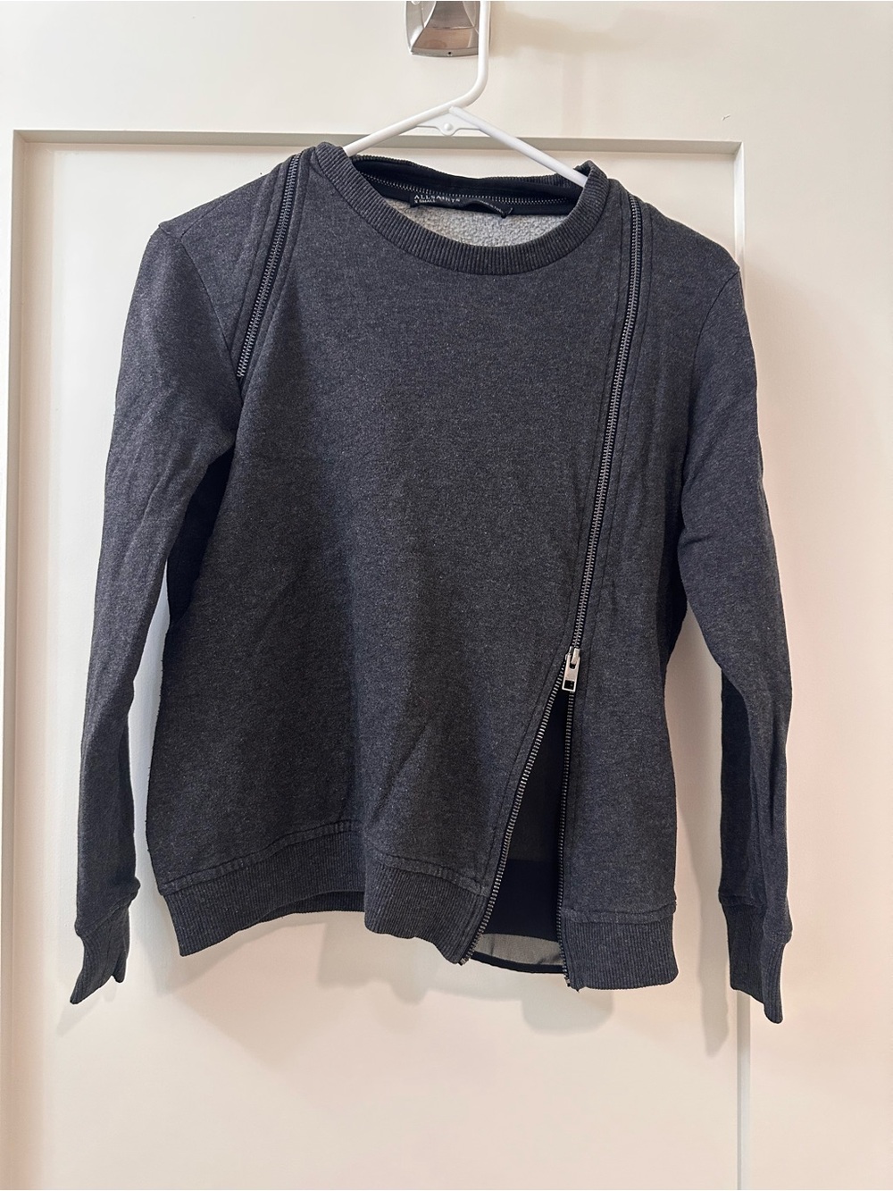 All Saints Charcoal Gray Asymmetric Zip Sweatshirt